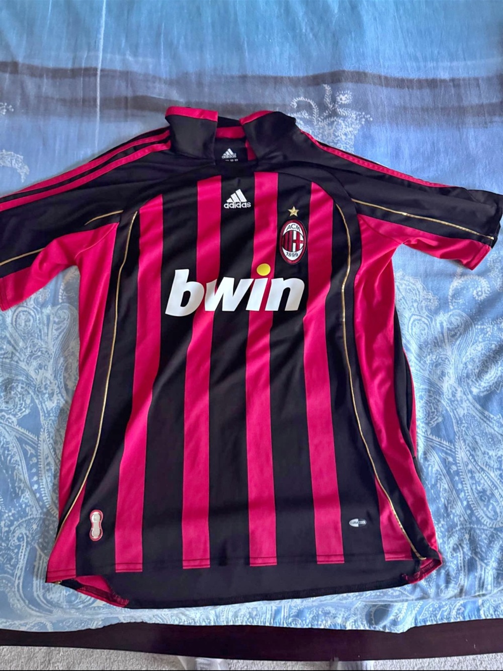 Adidas AC Milan mens Pink & Black Striped Soccer Jersey